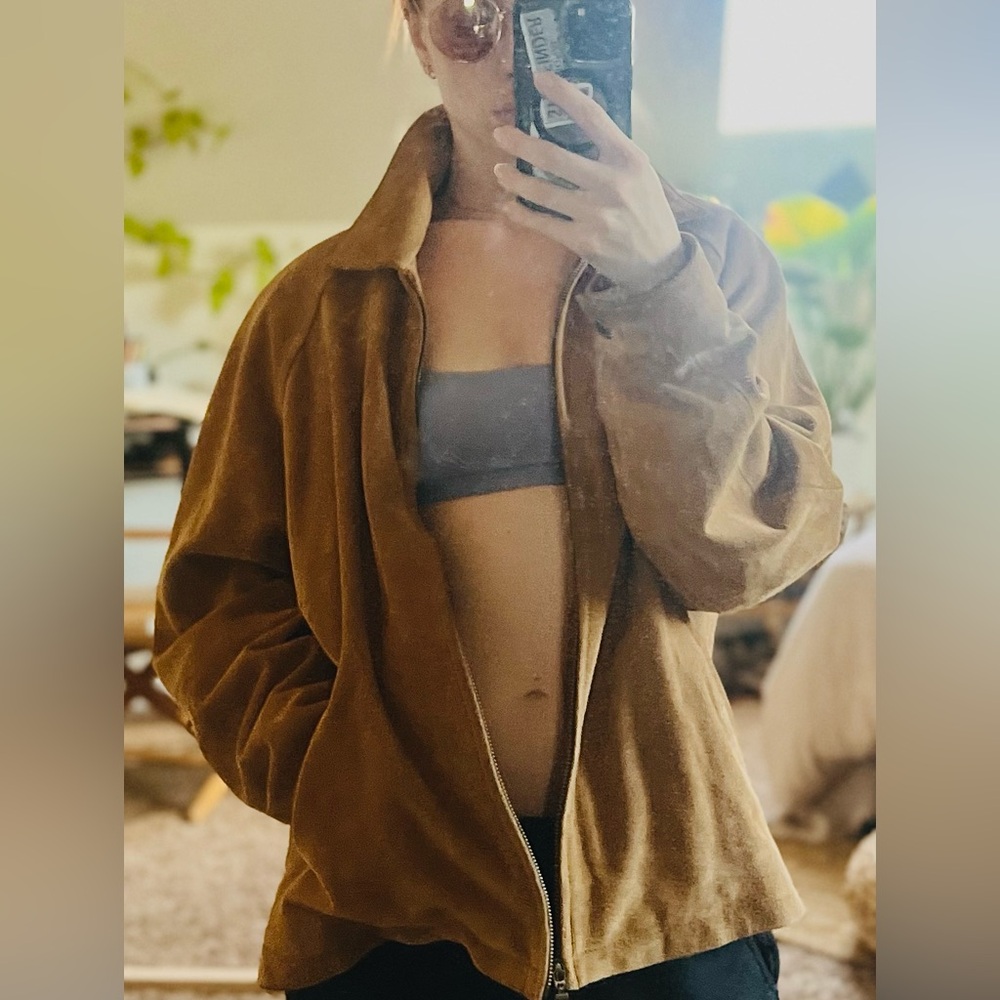Vintage Authentic Leather tan suede jacket coat y2k slouchy oversized bomber